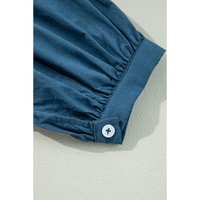Prussian Blue 3/4 Sleeve Shirred High Waist Buttoned Mini Dress - L thumbnail