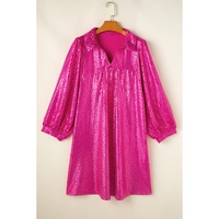 Rose Red Metallic Leopard Print Collared Babydoll Mini Dress - S thumbnail