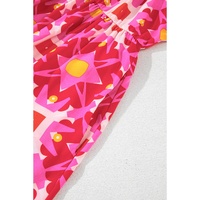 Strawberry Pink Geometric Print Smocked Long Sleeve Mini Dress - M thumbnail