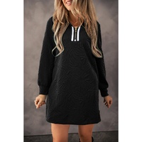 Black Jacquard Textured Quarter Zipper Shift Mini Dress - S thumbnail