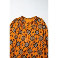 Orange Western Geometric Print Tiered Frilled Loose Fit Midi Dress - L thumbnail