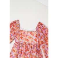 Rose Floral Print Square Neck High Waist Mini Dress - L thumbnail