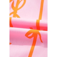 Pink Bowknot Striped Printed Tiered Ruffled Mini Shirt Dress - L thumbnail