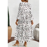 White Leopard Print Notch V Neck Loose Fit Maxi Dress - S thumbnail
