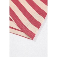 Pink Stripe Collared V Neck Long Sleeve Loose Casual Dress - L thumbnail