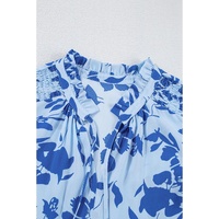 Sky Blue Floral Print Tiered Frilled Trim Flutter Sleeve Maxi Dress - S thumbnail