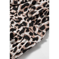 Khaki Leopard V Neck Cinched High Waist Open Back Maxi Dress - L thumbnail