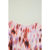 Pink Abstract Printed Flutter Sleeve Daring Cutout Long Dress - L thumbnail