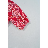 Red Paisley Print Side Slit Puff Sleeve High Waist Maxi Dress - L thumbnail