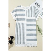 Azura Exchange Gray Stripe Mixed Printed Short Sleeve Shift Mini T Shirt Dress - L thumbnail