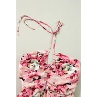 Pink Floral Sleeveless Halter Neck Shirred Back Ruffled Mini Dress - L thumbnail