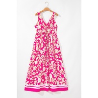 Rose Floral V Neck Crisscross Backless Maxi Dress - L thumbnail