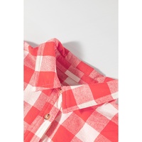 Pink Oversized Plaid Puff Sleeve Round Hem Shirt Dress - S thumbnail