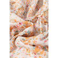 Yellow Boho Floral V Neck Ruffled Empire Waist Long Sleeve Mini Dress - L thumbnail