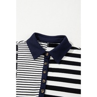 Black Stripe Half Placket Polo T Shirt Dress - L thumbnail
