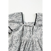 Gray Floral Print Open Back Balloon Sleeve Square Neck Mini Dress - L thumbnail