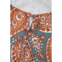 Orange Paisley Print Loose Fit Drawstring High Waist Mini Dress - L thumbnail