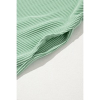 Mint Green Corded Knit Crew Neck Puff Sleeve Shift Mini Dress - L thumbnail
