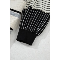 Black Stripe Colorblock Knit Henley Collar Shift Long Sleeve Mini Dress - M thumbnail