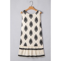 Beige Geometric Printed Sleeveless Hollowed Bowknot Back Mini Dress - L thumbnail