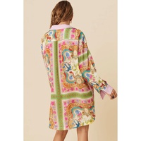 Multicolour Boho Floral Print Buttoned Long Sleeve Shirt Dress - L thumbnail