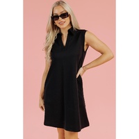 Black Solid Color Collared Slit Neck Sleeveless Mini Dress - XL thumbnail