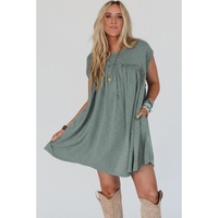 Mist Green Frilled Gathered Seam Round Neck T Shirt Dress - XL thumbnail