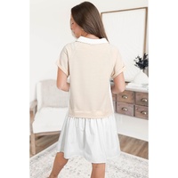 Jet Stream Shirt Collar Buttoned Patchwork Short Sleeve Mini Dress - L thumbnail