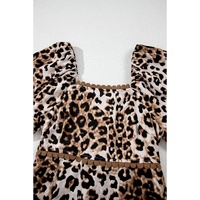 Brown Leopard Print Bubble Sleeve Square Neck Maxi Dress - L thumbnail