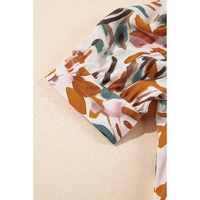 Brown Abstract Printed Puff Sleeve Button Up Braided Belt Mini Dress - L thumbnail