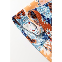 Orange Floral Patchwork Printed Frilled Bandeau Smocked High Waist Long Dress - XL thumbnail