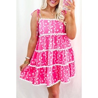 Pink Floral Print Ric Rac Patched Sleeveless Mini Dress - L thumbnail