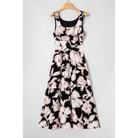 Black Floral Cutout Square Neck Knot Back Sleeveless Maxi Dress - XL thumbnail