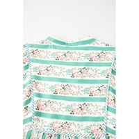 Multicolour Striped Floral Print Tie Split Neck Puff Sleeve Midi Dress - L thumbnail