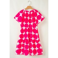 Rose Polka Dot Flutter Sleeve Notched Neck Tiered Flowy Dress - M thumbnail