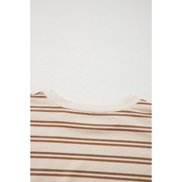 Khaki Stripe Round Neck Sleeveless Casual Pocketed Mini Dress - L thumbnail