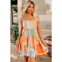 Orange Seashell Patchwork Print Self-tie Flowy Sundress - XL thumbnail