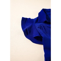 Bluing Ruffled Short Sleeve Collared V Neck Tiered Midi Dress - M thumbnail