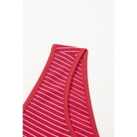 Red Stripe Criss Cross Side Slits Slim Fit Sleeveless Midi Dress - L thumbnail