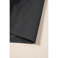 Black Shirt Style Button Down Puff Sleeve Ruffle Hem Dress - M thumbnail