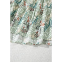 Gray Floral Knotted Strap Smocked Tiered Ruffle Mini Dress - L thumbnail