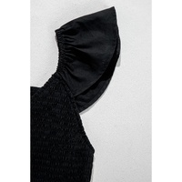 Black V Neck Flutter Sleeve Smocked Bodice High Waist Ruffle Maxi Dress - S thumbnail