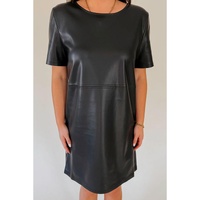 Black Faux Leather Loose T-shirt Dress - M thumbnail