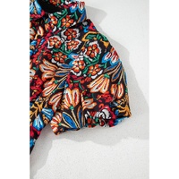 Multicolour Floral Puff Short Sleeve Shirt Mini Dress - M thumbnail