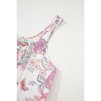 Multicolour Floral Print Fringed Tie U Neck Sleeveless Mini Dress - S thumbnail