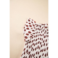Brown Abstract Printed Flutter Sleeve Smocked Bodice Short Dress - L thumbnail