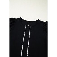 Black Contrast Scallop Trim Bow Detail Half Sleeve Shift Dress - S thumbnail