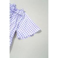 Lavendula Plaid Ruffle Wide Short Sleeve Babydoll Mini Dress - L thumbnail