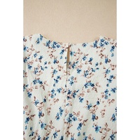 Beige Floral Puff Short Sleeve Empire Waist Mini Dress - L thumbnail