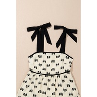 White Bow Knot Color Contrast Trim Knotted Shoulder Mini Dress - L thumbnail